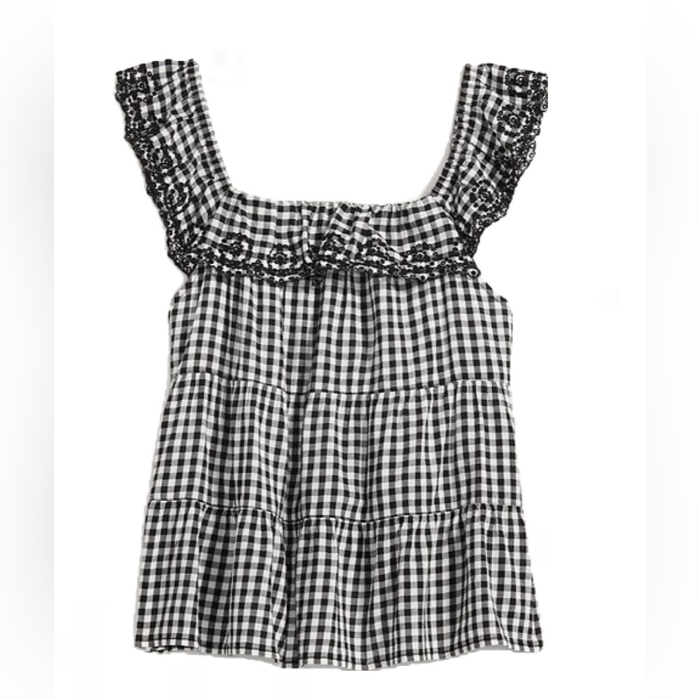 Old Navy Black and White Checkered Plaid Blouse